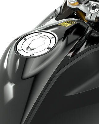 We see the tank and handlebars of the G 310 GS from diagonally above in detail.